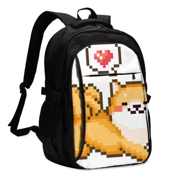 

backpack bags school for boy girl teenagerdog pixel art usb charge computer lapback pack