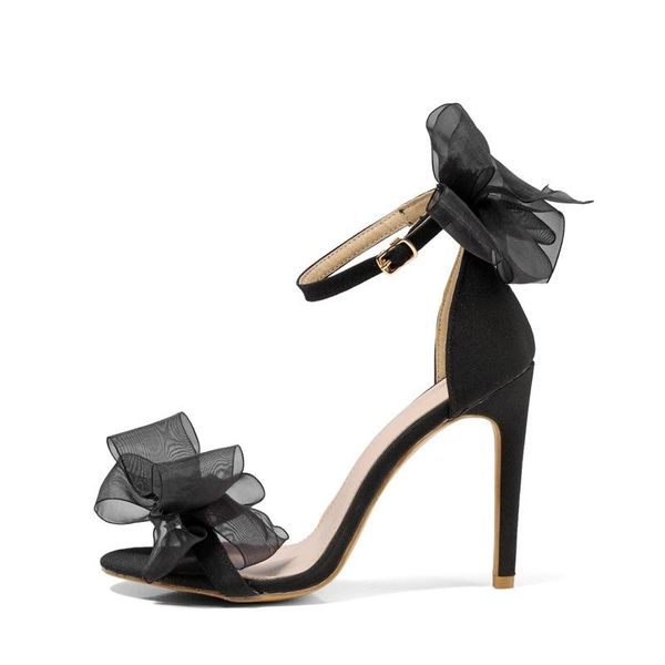 

dress shoes round head thin high heel sandals women lace bow, Black