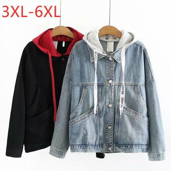 

plus size outerwear & coats large women's autumn fashion street hooded denim coat, Black