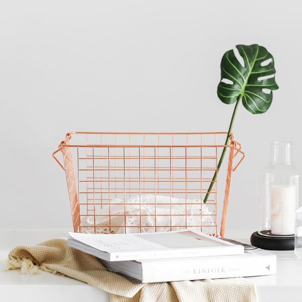 

storage baskets l size 35 cm nordic home style rose gold iron basket metal cloak reception for clothes bourcery