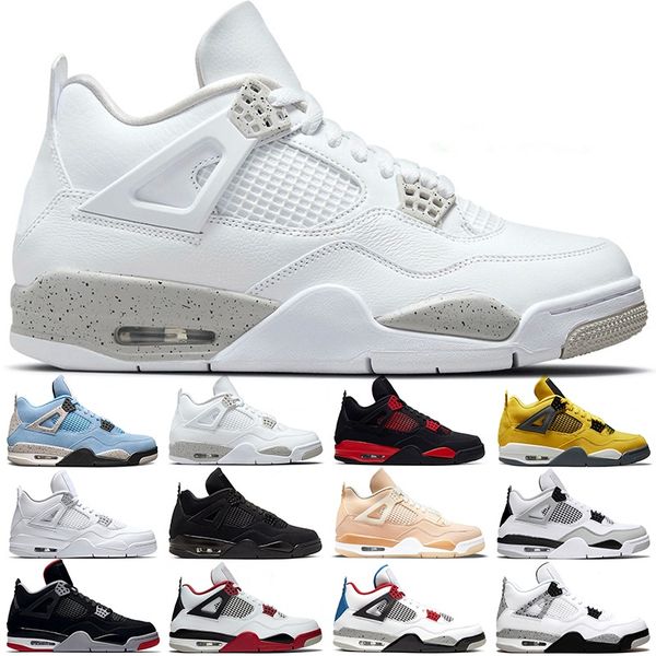 

men basketball shoes 4 black cat 4s red thunder lightning white cement oreo university blue pure money bred military mens trainers sports sn, White;red