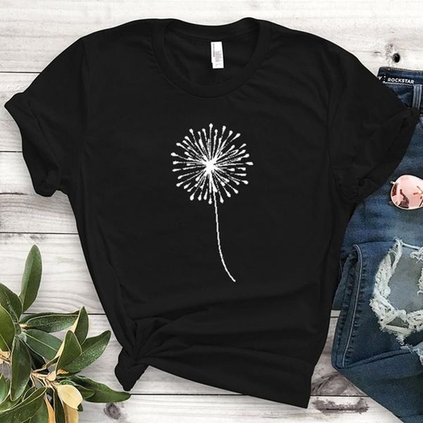 

women's t-shirt dandelion make a wish aesthetic short sleeve 100% cotton woman clothes round neck tee oversized, White