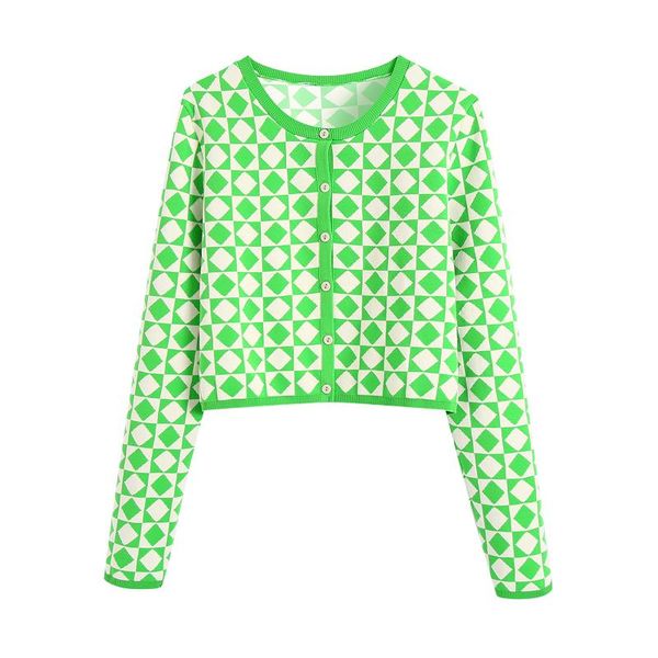 

women's knits & tees geometric o-neck slim sweater women 2021 summer single breasted fashion crop female vintage chic girl, White