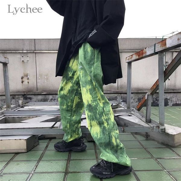 

lychee harajuku tie dye embroidery women pants elastic waist loose corduroy female trousers casual spring autumn lady bottoms 200930, Black;white