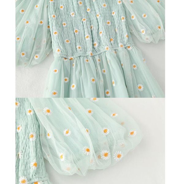 

2021small daisies embroidery mesh dresses women 2021 off the shoulder french vintage party ruffle dresses elegant vestidos, Black;gray