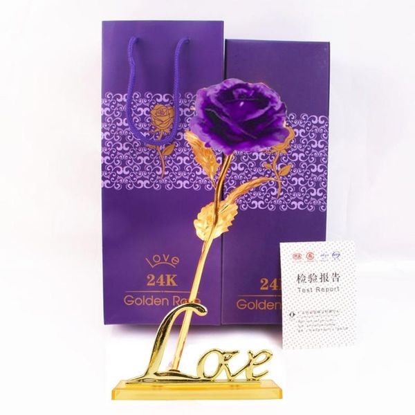 

decorative flowers & wreaths foil plated rose gold with original box wedding decoration artificial flower valentine's day gift drop