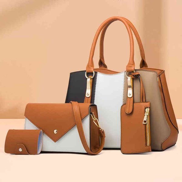 2021 yeni moda renk kontrast kadın çanta el bir omuz çapraz anne dört parça