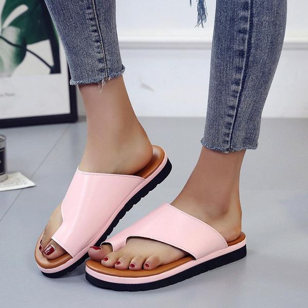 

slippers women flat summer thong sandals ladies casual soft big toe foot correction orthopedic bunion corrector shoes 2021, Black