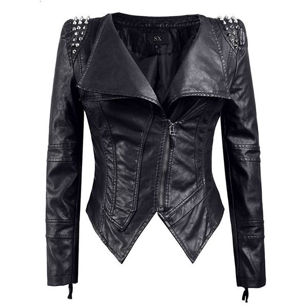 

leather jacket women's punk rivet shrug fit motorcycle pu coat, Black