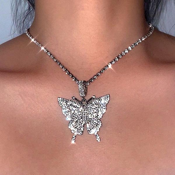 

chains shiny crystal small animal tennis chain necklace for women rhinestone butterflys metal necklaces fashion wedding party jewelry, Silver