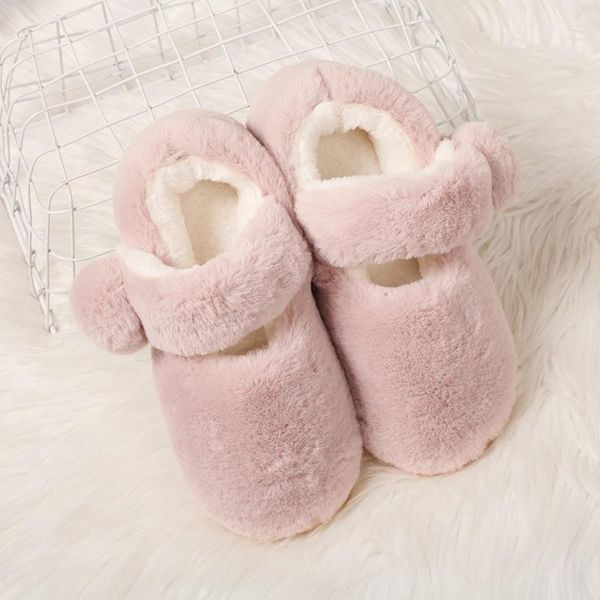 

autumn ladies shoes winter fur flip flops cotton slippers home warm thick bottom indoor house women cute fluffy, Black