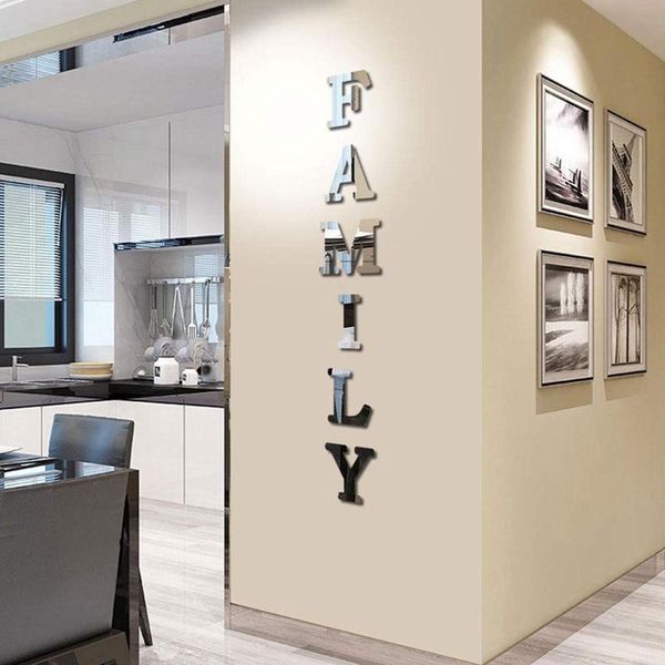 

family sign letters stickers acrylic alphabet 3d decorative mirror wall for home living room bedroom decoration