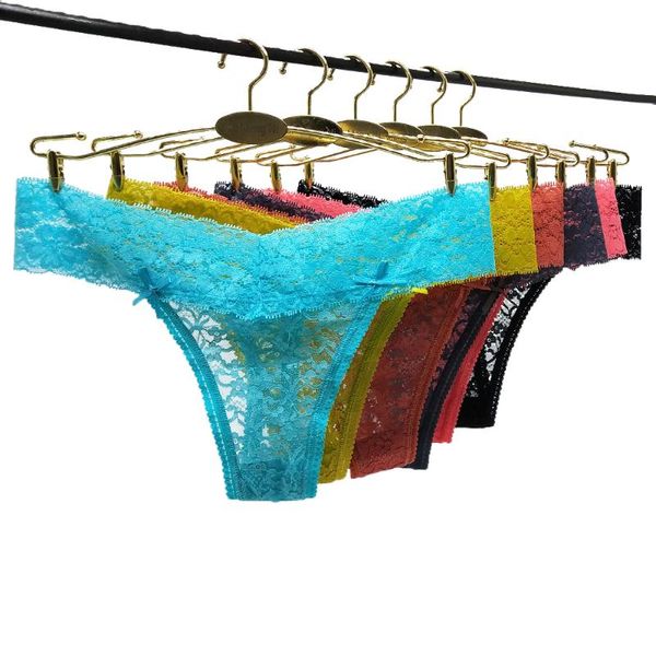 

women's panties 6 pcs/pack lace fashion transparent underwear girls low-rise thongs underpants female lingerie g strings femme, Black;pink