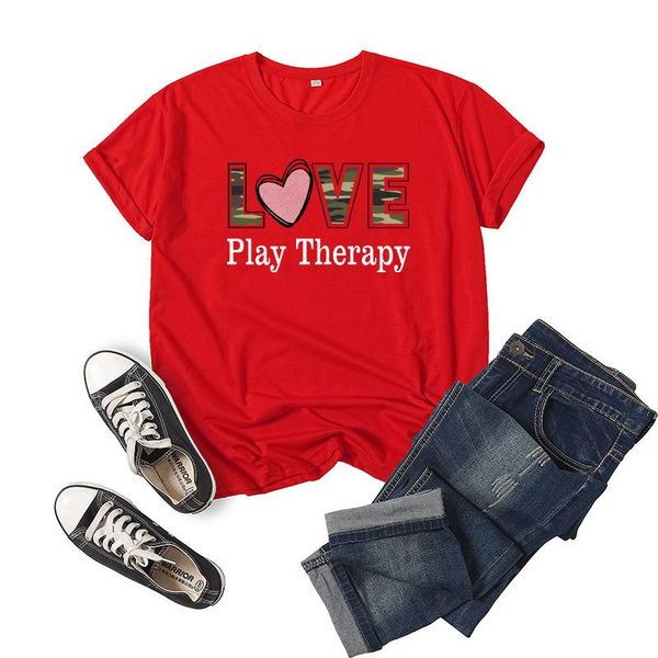 

women's t-shirt love play therapy letter print short sleeve round neck t shirt funny women 2021 summer female tshirts, White