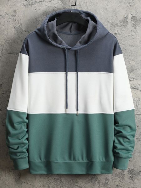 

men cut and sew drawstring hoodie f6l8#, Black