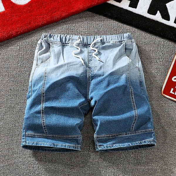 

men's jeans summer casual shorts mixed color thin elastic waist h33, Blue