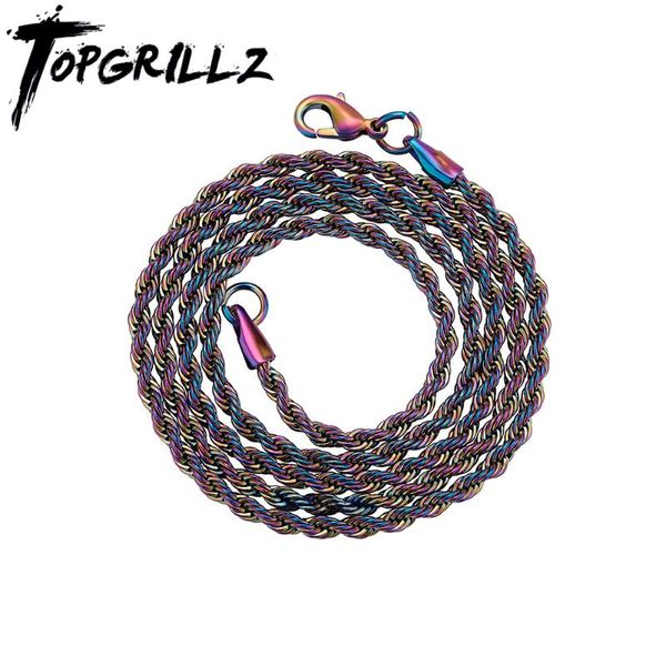 

chains rillz black 3mm rope chain 18" 20" 24" 30" stainless steel link necklace hip hop rappers jewelry for gift, Silver