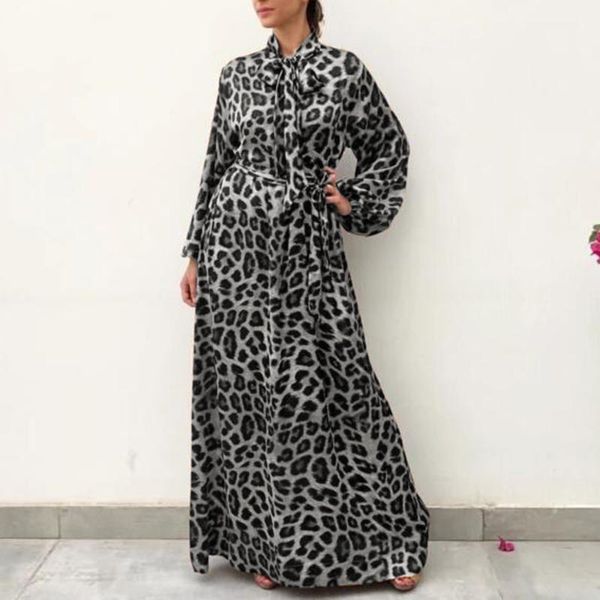 

vintage leopard printed dress vonda 2021 casual long sleeve bohemian party vestidos female o neck retro robe 5xl beach sundress dresses, Black;gray