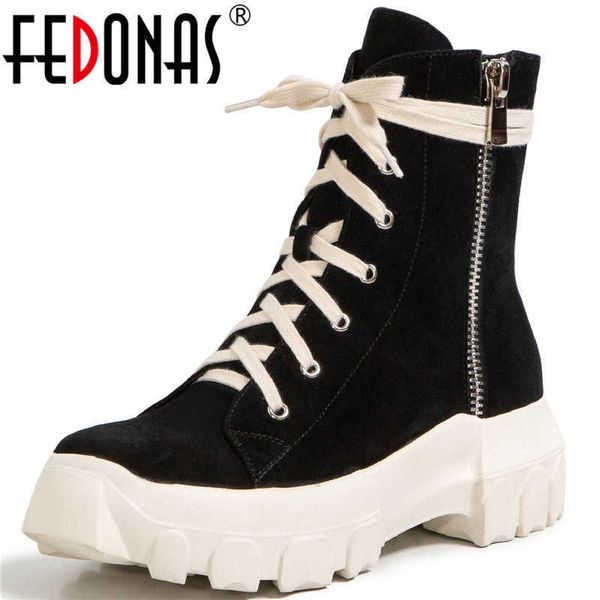 

retro suede leather shoes woman heels winter est cross tied thick ankle boots casual snow women 210528, Black