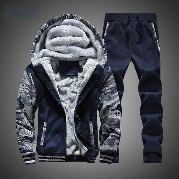 

tracksuit winter camouflage hoodi casual hooded warm sweatshirts thick fce 2pc et+pant men moleton masculino m-4xl, Black