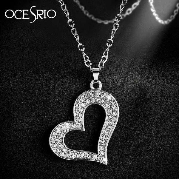 

pendant necklaces ocesrio cubic zirconia heart necklace rose gold color cz crystal silver chain women nke-n16