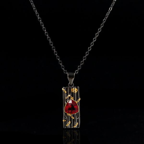

designer style italian craft garnet ring duplex romantic jewelry necklace, Silver