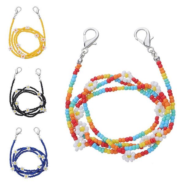 

sunglasses frames women flower daisy necklace rice beads chain glasses mask holder woven cord lanyard neck strap eyeglass accessories, Silver