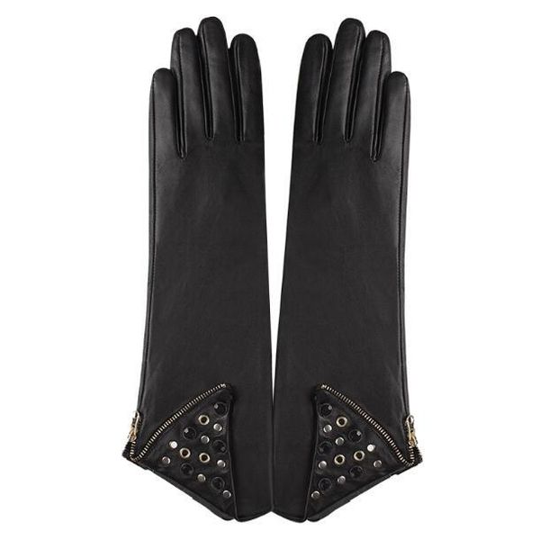 

five fingers gloves women' autumn winter 100% genuine leather zipper long lady' natural black driving glove r3444, Blue;gray
