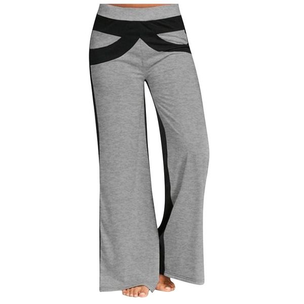 

women's leggings seamless quick-drying women fashion casual colorsplicing wide leg leisure movement drawstring pants, Black