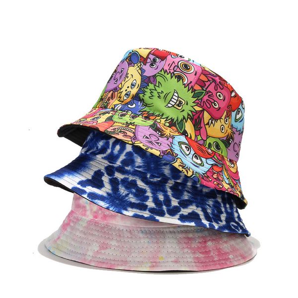 

printed double-sided fisherman's hat korean fashion basin versatile personality outdoor sunshade, Blue;gray
