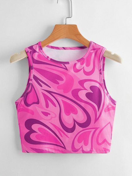 

plus heart print tank y5an#, Black