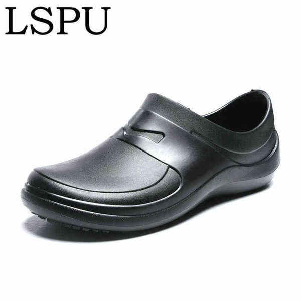 

sandals eva chef shoes flat breathable cook l restaurant kitchen slippers oil-proof waterproof working 220302, Black