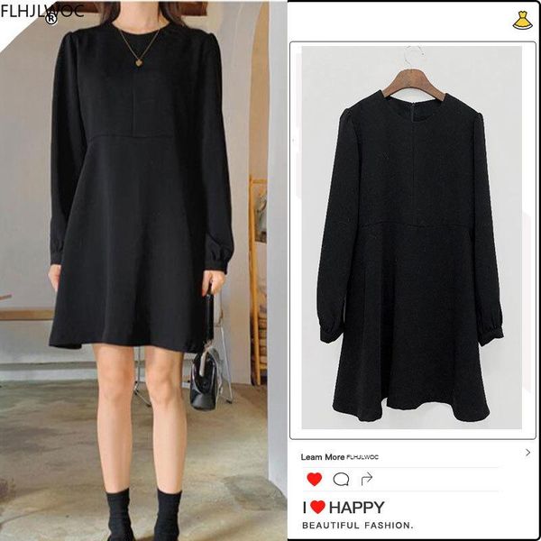 

casual dresses women autumn winter basic lite wear preppy style girls japan korean chic fashion clothes solid mini little black, Black;gray