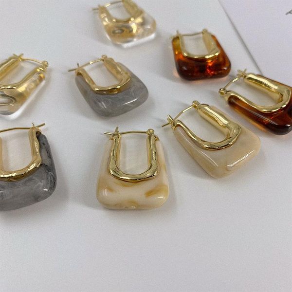 

hoop & huggie minar retro multicolor resin earrings for women gold color alloy hollow geometric statement earring french jewelry, Golden;silver