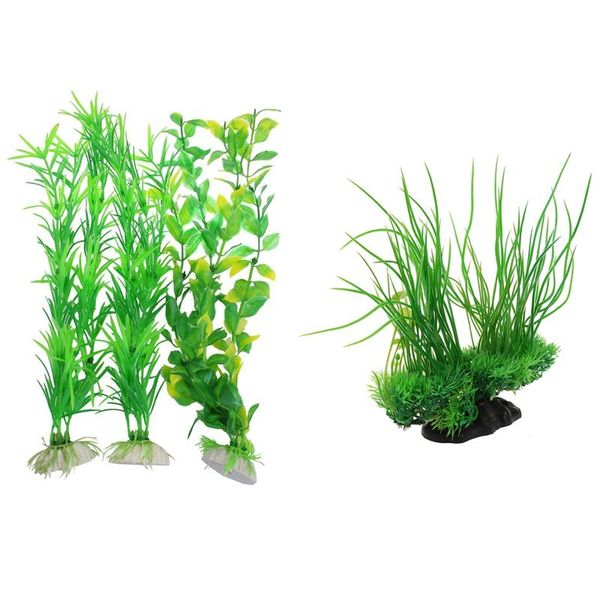 

decorations 4 pcs aquarium fish tank green plastic artificial plants, 3 35cm & 1 18x20x9.5cm