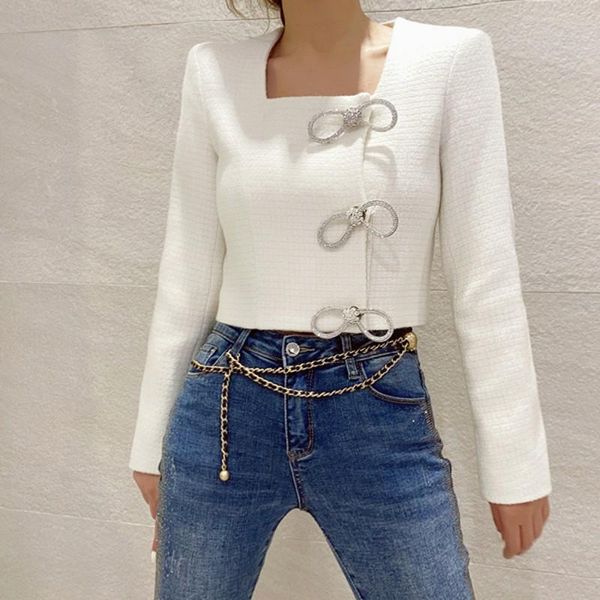 

spring autumn arrivals long sleeve jacket square collar women white diamond bow tweed coats 558 women's jackets, Black;brown