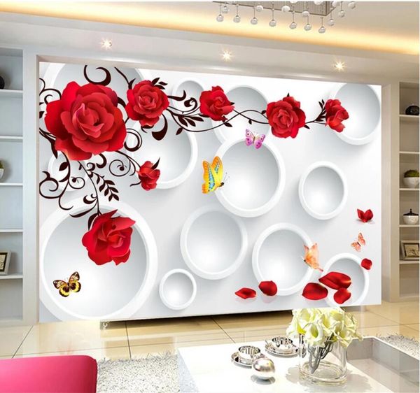 Carta da parati personalizzata 3D Mural Circle Rose Romantico Amore Amore Sfondo Parete Soggiorno Camera da Letto Delle Camera Da Letto Carta da parete Home Decor Mural