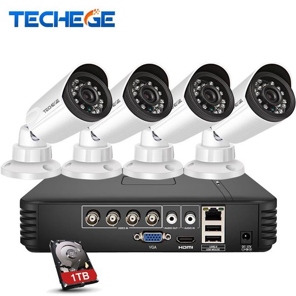 

techege 4ch 720p ahd dvr system 1280*720 1200tvl waterproof night vision surveillance camera ir cctv kits for home security systems