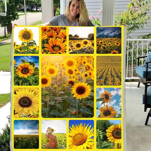 

blankets patchwork sunflower funny character blanket 3d print sherpa on bed home textiles dreamlike style 01