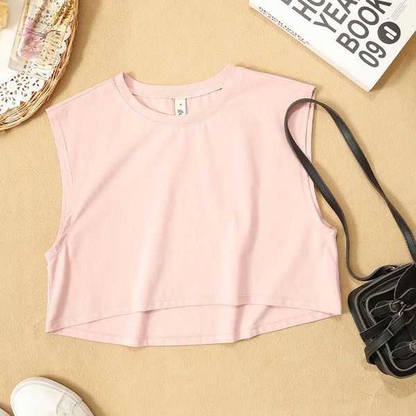 

fashion cotton cropped women t-shirt casual o-neck sleeveless summer short tees m30725 women's, White