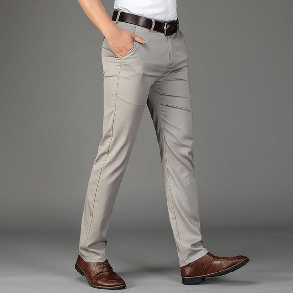 

men's solid color business casual long pants high waist elastic loose straight-leg trousers fashion comfortable, Black