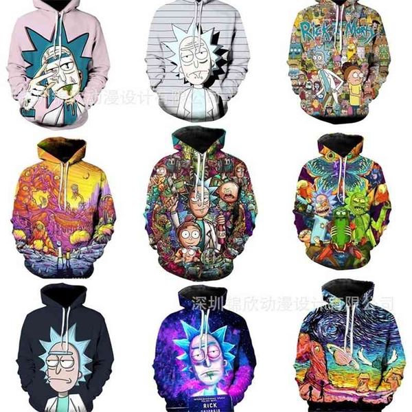 

rick and morty digital printed sweater hoodie men's sweater 3d, Black