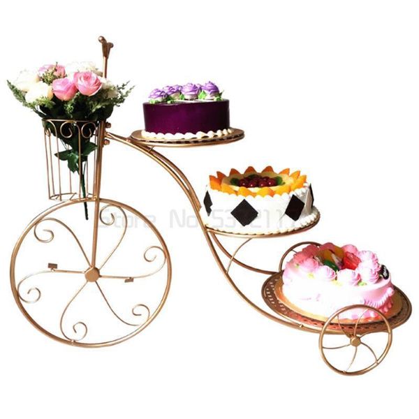 

hooks & rails european creative dessert stand nordic metal bicycle cake iron 3-layer wedding birthday party decor kitchen storage rack