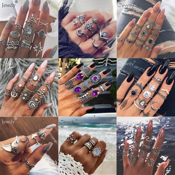 

wedding rings 50 styles boho punk set hollow triangle water drop sun gem crystal decorations accessories for women stone finger jewelry, Slivery;golden