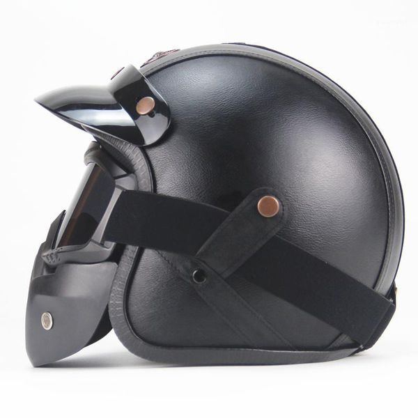 

pu leather helmets 3/4 motorcycle chopper bike helmet open face vintage helmet1