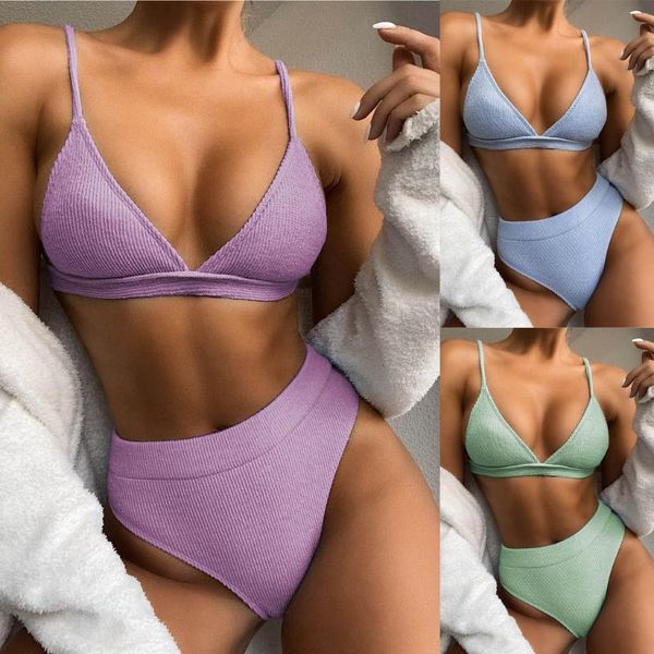 

women's swimwear 40# special fabric female swimsuit waist bikini 2021 women two-pieces set ribbed bather bathing suit swim, White;black