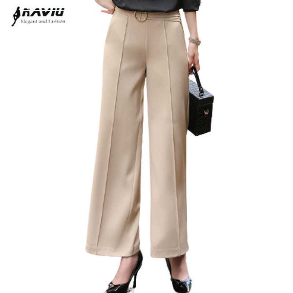 

formal professional fashion women solid colar loose wide leg pants apricot black 210604, Black;white