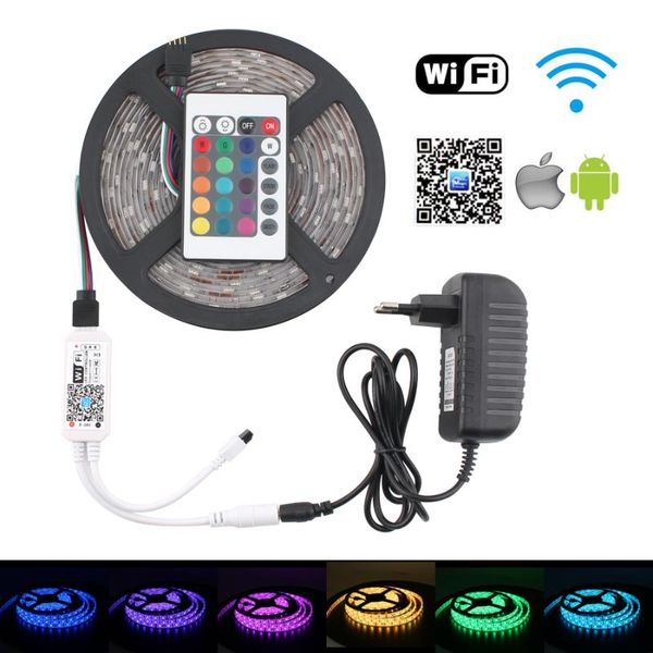 

strips 12v 5m 10m 15m rgb led strip waterproof diode tape neon ribbon light adapter 24keys remote set