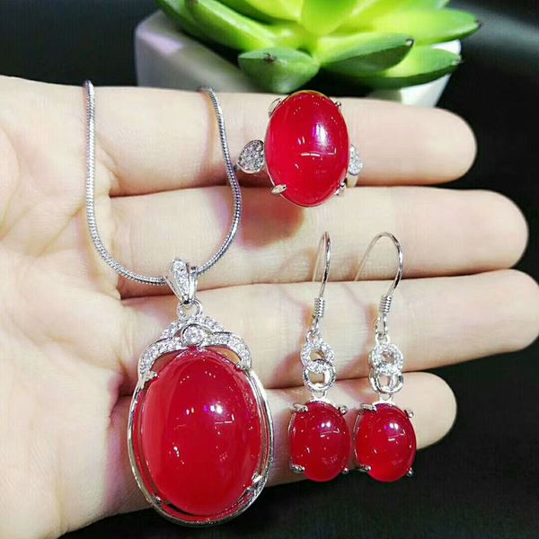 

fine jewelry natural jade pendant earrings ring sets 925 silver necklace women party, Black;brown