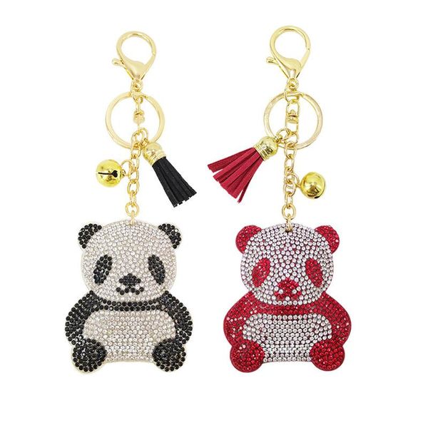 

keychains sparkling cashmere panda inlaid rhinestone keychain ladies bag cute pendant car key alloy children's ms ye, Silver